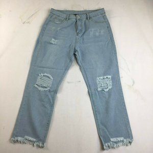 Coeur De Vague Women's Blue Highly Distressed Crop Tapered Jeans Size L